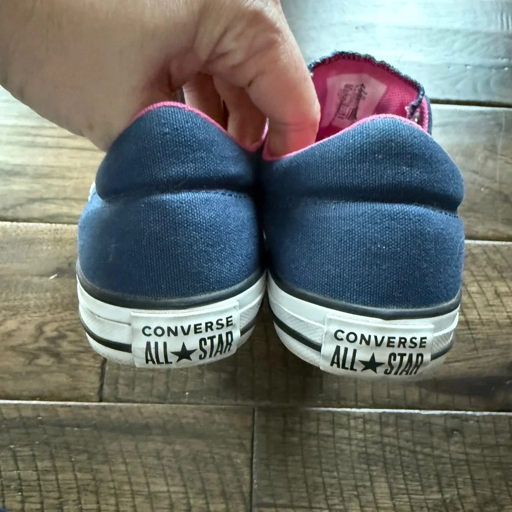 Converse All Star Girls Shoes Navy Blue Pink Star Print Lace Up Sneakers Sz 5